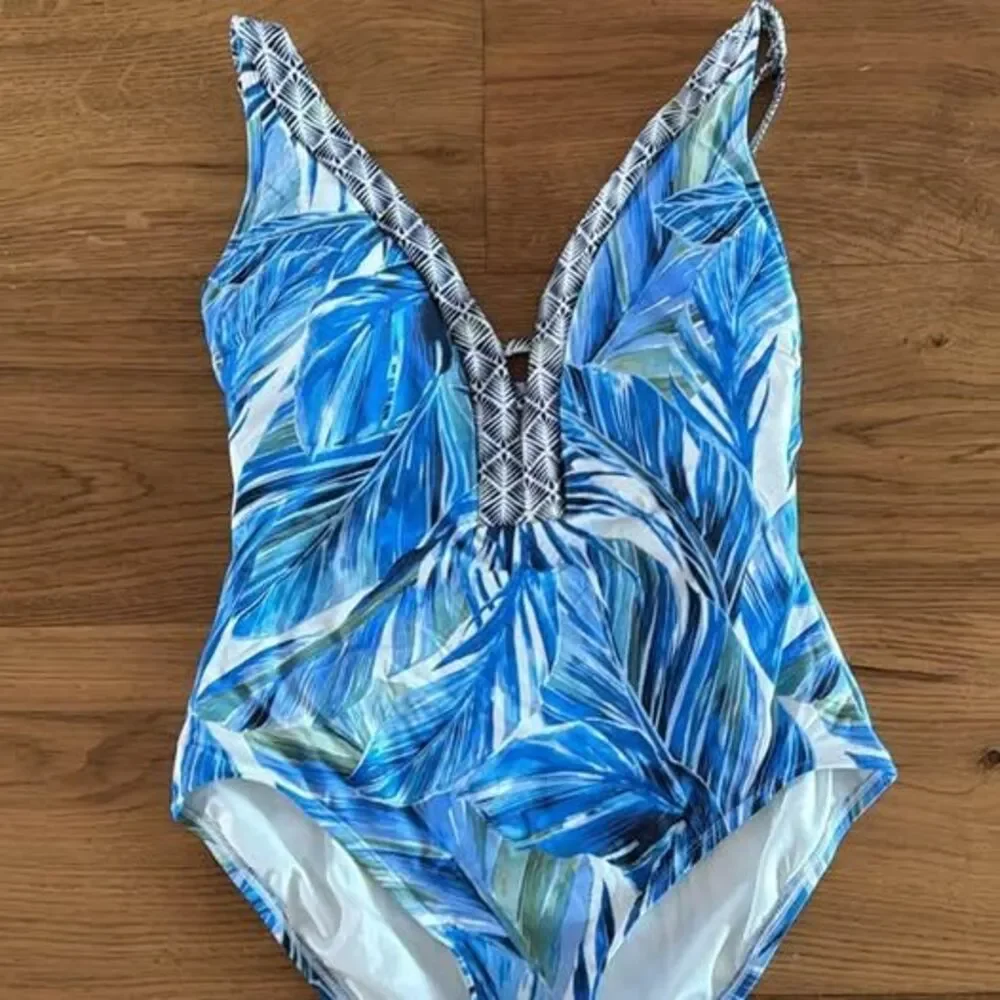 NEW Beach House Swim Size 8 Blue Tropical Leaf One-Piece Swimsuit – Never Worn